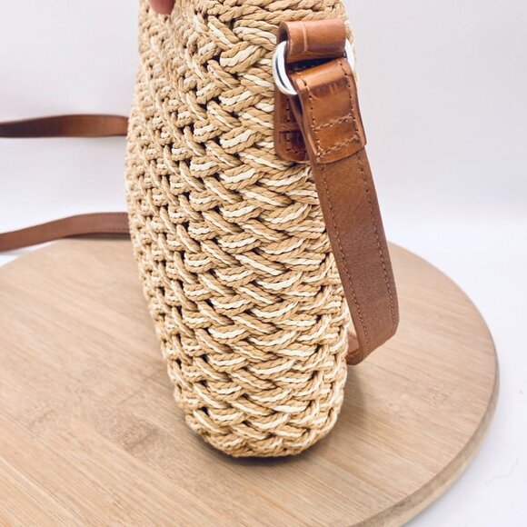 Brighton Crossbody Purse Womens M Tan Straw Leather Woven Messenger Boho - Picture 5 of 13